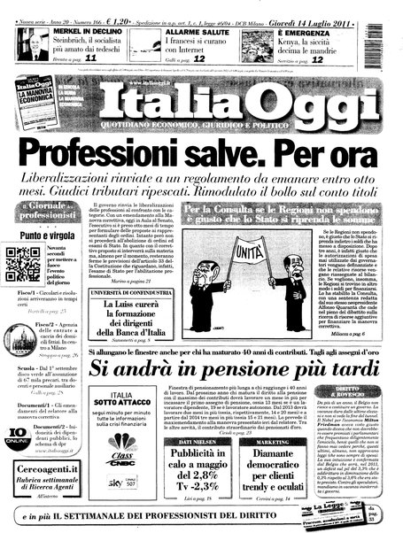 Italia oggi : quotidiano di economia finanza e politica